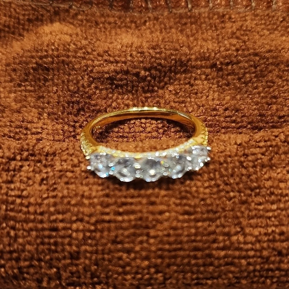 Elegant 925 Sterling Silver CZ Gold and Silver Ring